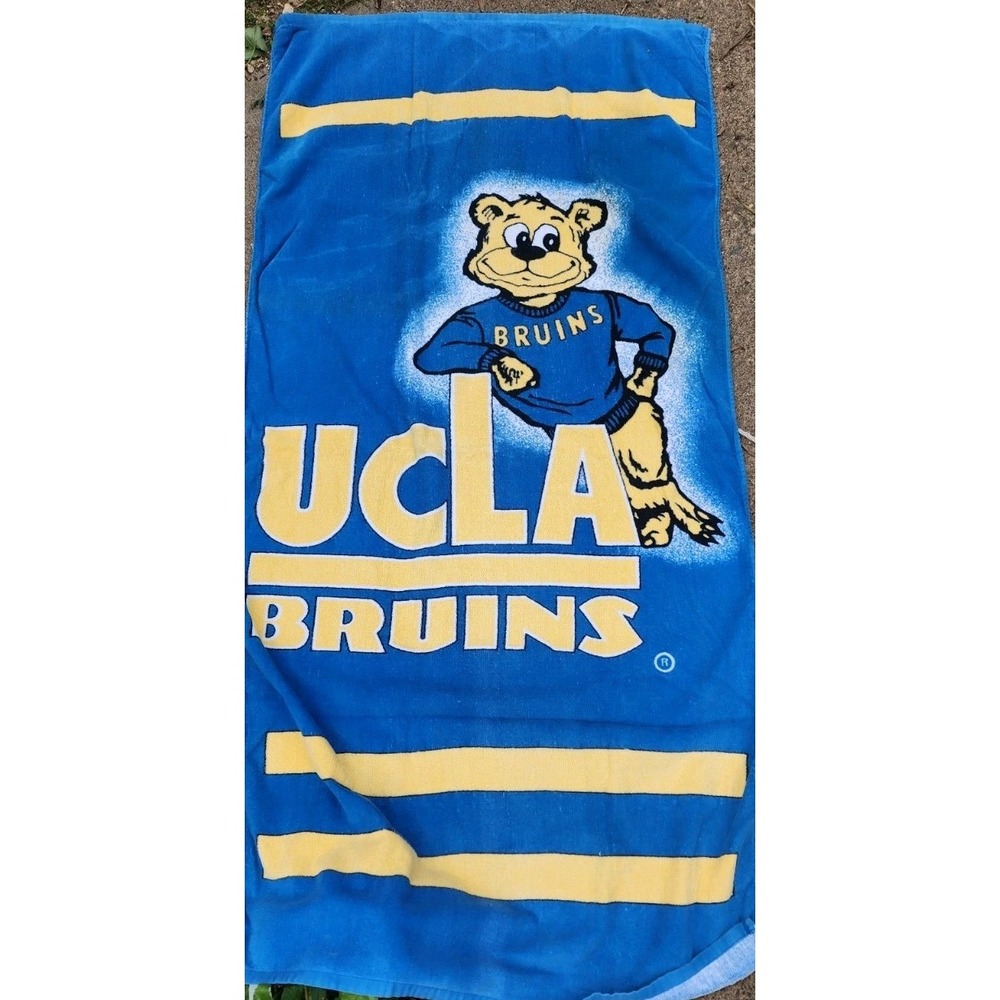 Vintage UCLA Bruins Beach Towel Blue Yellow Joe Bruin Mascot 100% Cotton 28x56